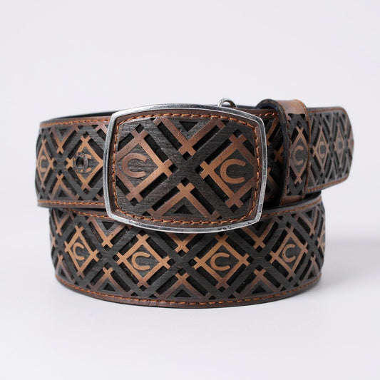 Men’s Western 2" Belt – Laser Cut Leather Design Pattern Cowboy Rodeo Style HC-103