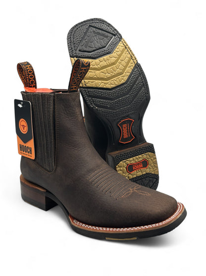 Men’s Handcrafted Square Toe Botin – Leather Short Cowboy Boot with Lightweight Rubber Sole