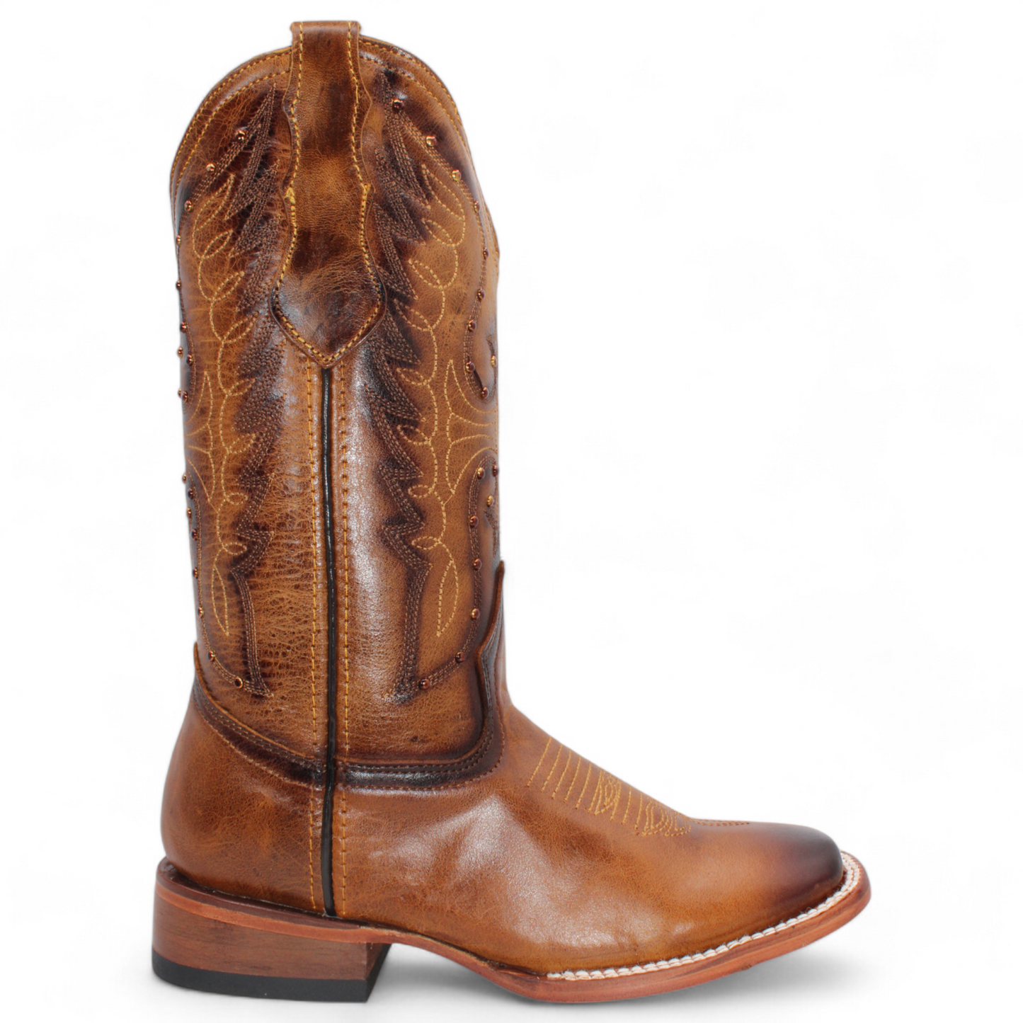 Women’s Square Toe Western Boots Honey Genuine Leather Embroidered 12” Shaft – H224251