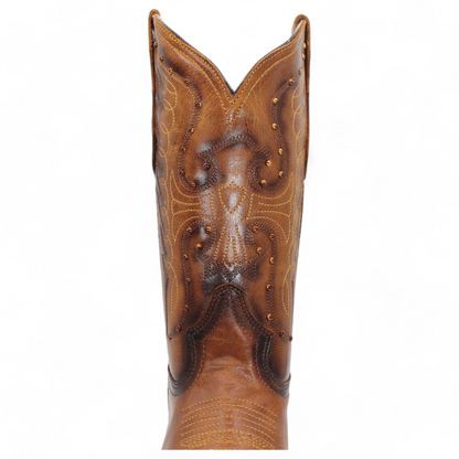 Women’s Square Toe Western Boots Honey Genuine Leather Embroidered 12” Shaft – H224251