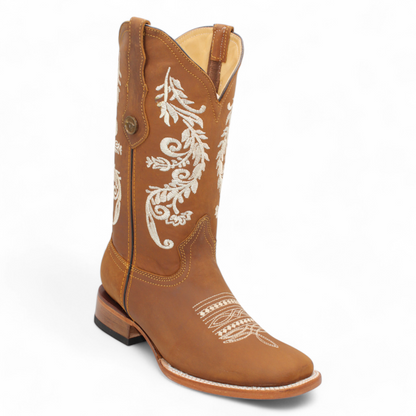 Women’s Honey Square Toe Boot – Genuine Leather 12” Embroidered Shaft - H22M2651F