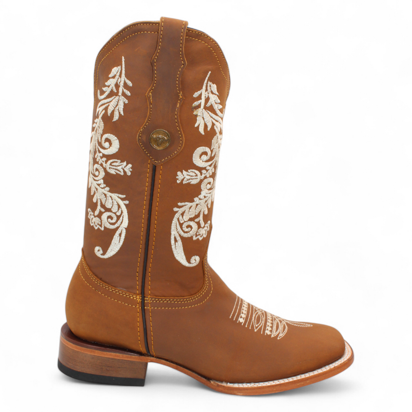 Women’s Honey Square Toe Boot – Genuine Leather 12” Embroidered Shaft - H22M2651F