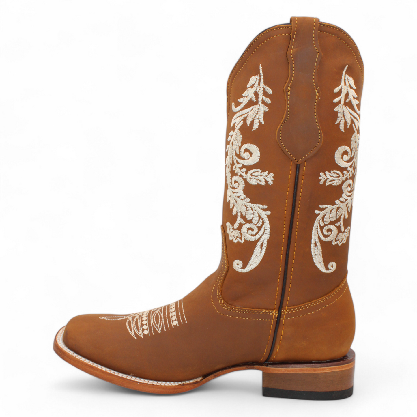 Women’s Honey Square Toe Boot – Genuine Leather 12” Embroidered Shaft - H22M2651F