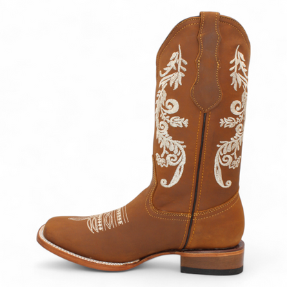 Women’s Honey Square Toe Boot – Genuine Leather 12” Embroidered Shaft - H22M2651F