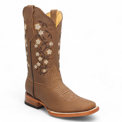 Women’s Square Toe Western Boots Genuine Leather Embroidered 12” Shaft - H22M2631F