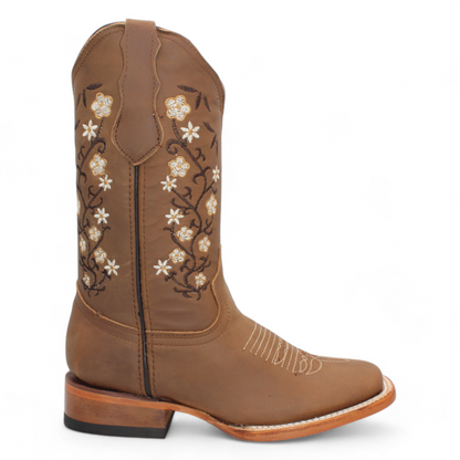 Women’s Square Toe Western Boots Genuine Leather Embroidered 12” Shaft - H22M2631F