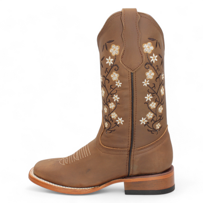Women’s Square Toe Western Boots Genuine Leather Embroidered 12” Shaft - H22M2631F