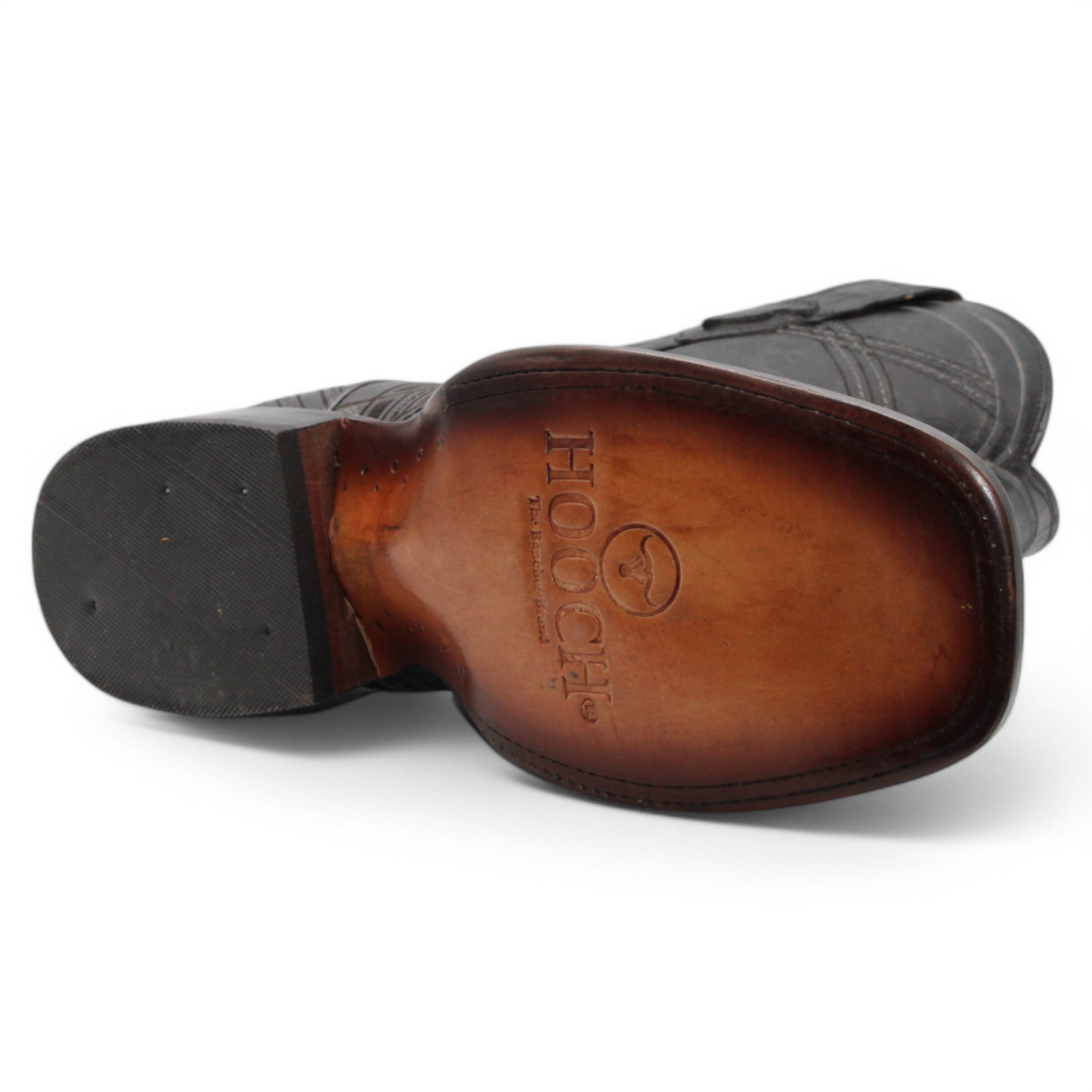 Men’s Square Toe Leather Boot – Laser Engraved Vamp - Black