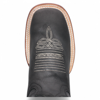 Women’s Square Toe Western Boots Black Genuine Leather Embroidered 12” Shaft - H222605