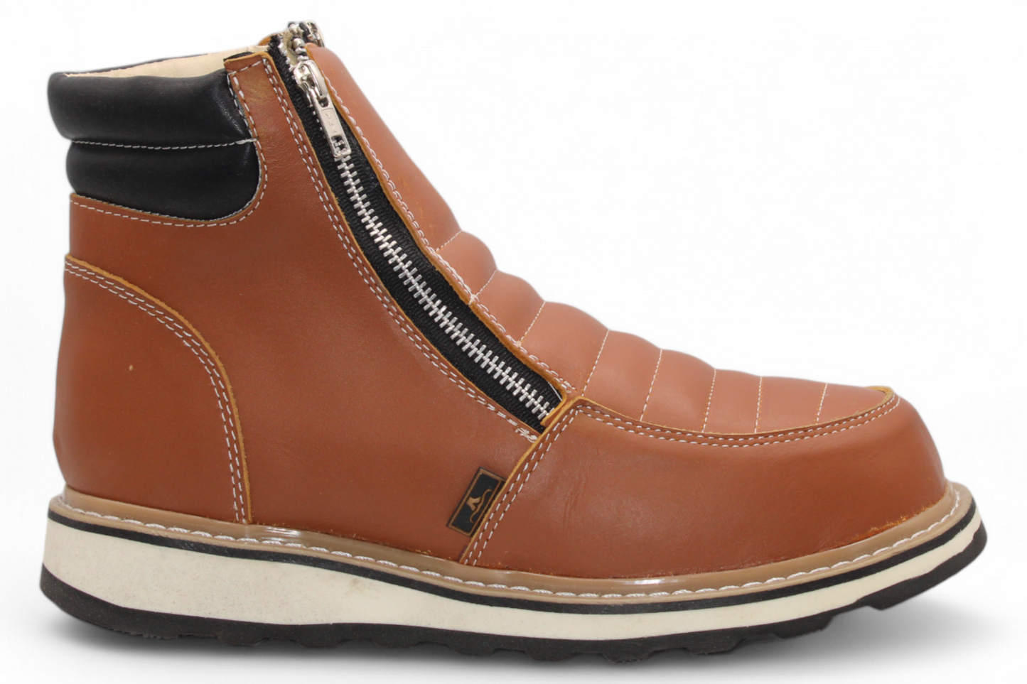 Men’s Double Zipper Leather Work Shoe – Round Toe | Soft Toe | Rubber Sole | Honey