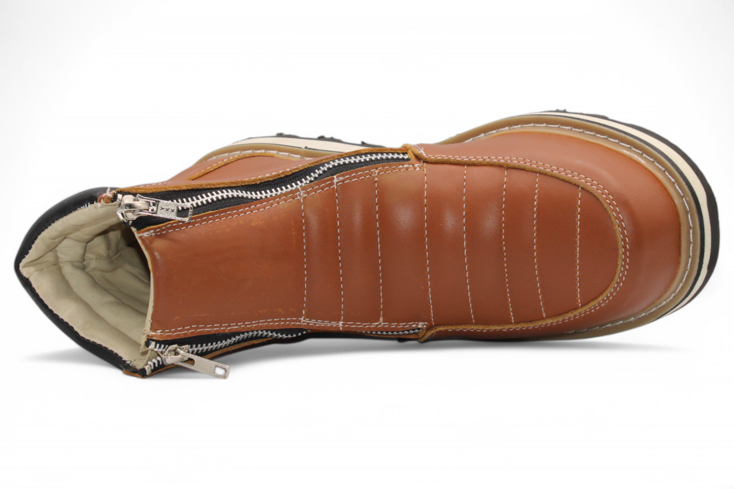 Men’s Double Zipper Leather Work Shoe – Round Toe | Soft Toe | Rubber Sole | Honey