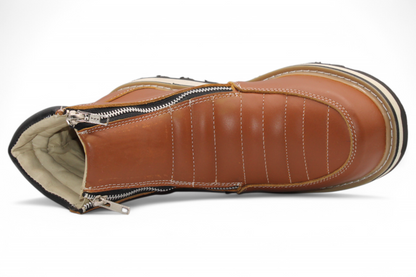 Men’s Double Zipper Leather Work Shoe – Round Toe | Soft Toe | Rubber Sole | Honey
