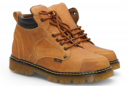 Men’s Round Toe Leather Work Boot – See-Through Sole | Lace-Up | Rubber Grip Honey