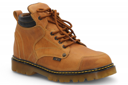 Men’s Round Toe Leather Work Boot – See-Through Sole | Lace-Up | Rubber Grip Honey
