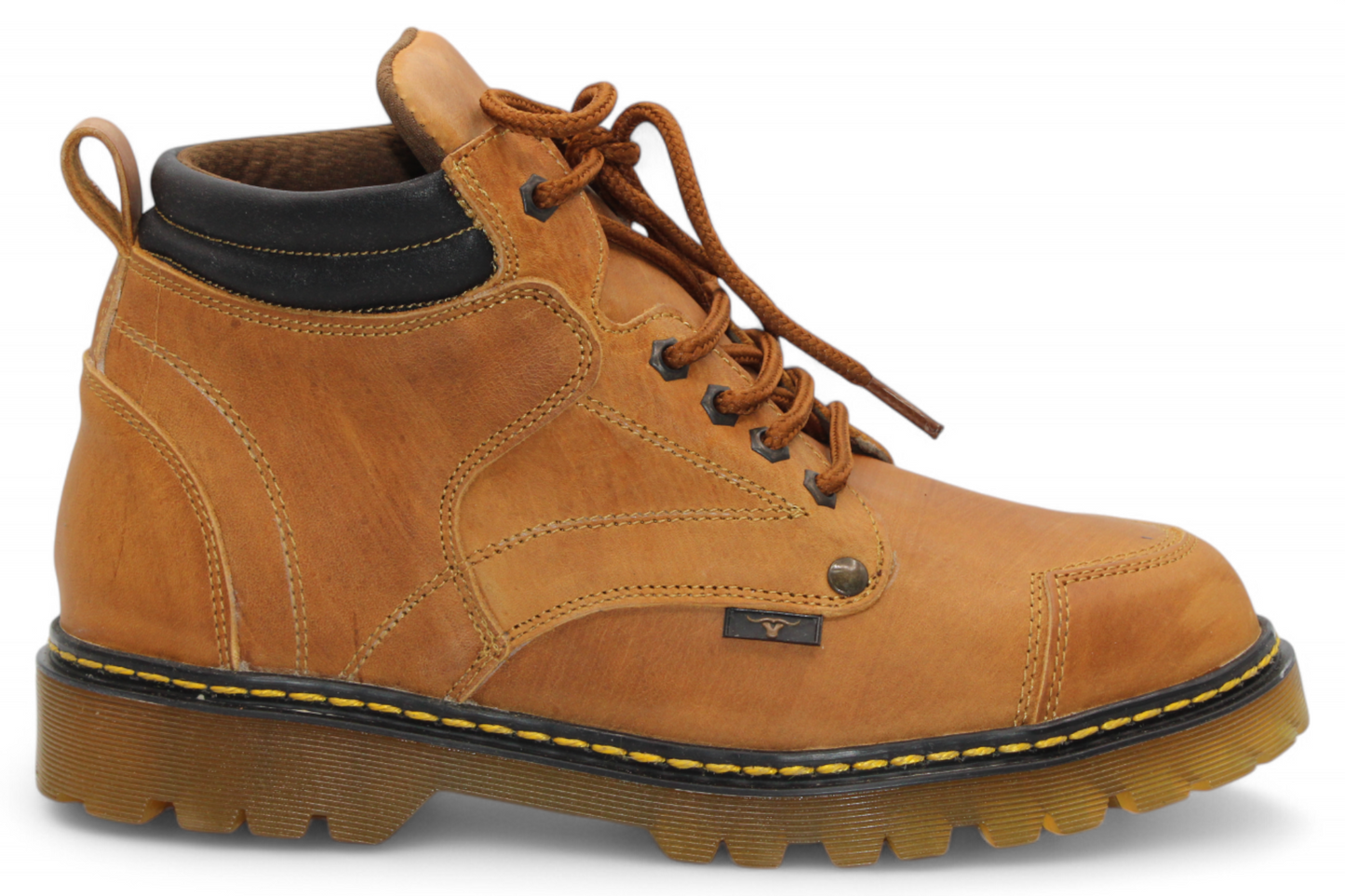 Men’s Round Toe Leather Work Boot – See-Through Sole | Lace-Up | Rubber Grip Honey