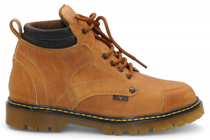 Men’s Round Toe Leather Work Boot – See-Through Sole | Lace-Up | Rubber Grip Honey