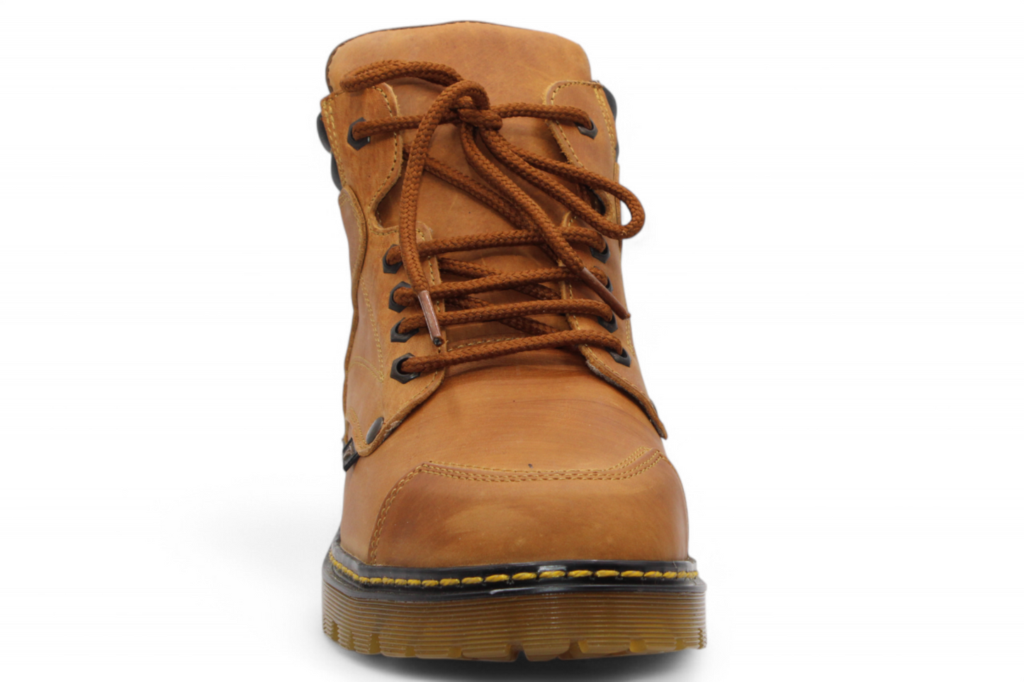 Men’s Round Toe Leather Work Boot – See-Through Sole | Lace-Up | Rubber Grip Honey