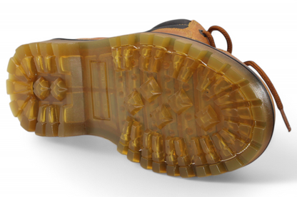 Men’s Round Toe Leather Work Boot – See-Through Sole | Lace-Up | Rubber Grip Honey