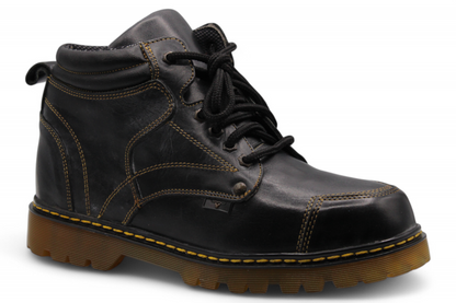 Men’s Round Toe Leather Work Boot – See-Through Sole | Lace-Up | Rubber Grip Black