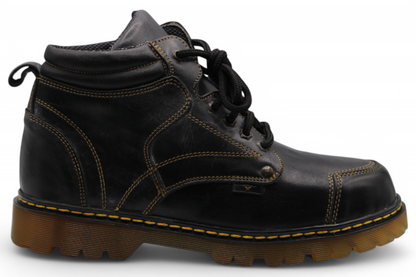 Men’s Round Toe Leather Work Boot – See-Through Sole | Lace-Up | Rubber Grip Black