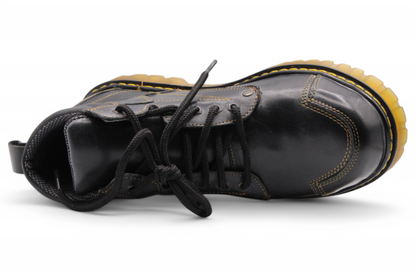 Men’s Round Toe Leather Work Boot – See-Through Sole | Lace-Up | Rubber Grip Black