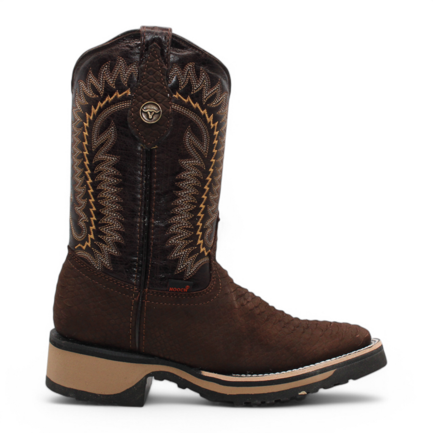 Men’s Square Toe Boots Chocolate Python Print w/ Rubber Sole