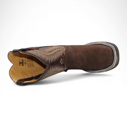 Men’s Square Toe Boots Chocolate Python Print w/ Rubber Sole