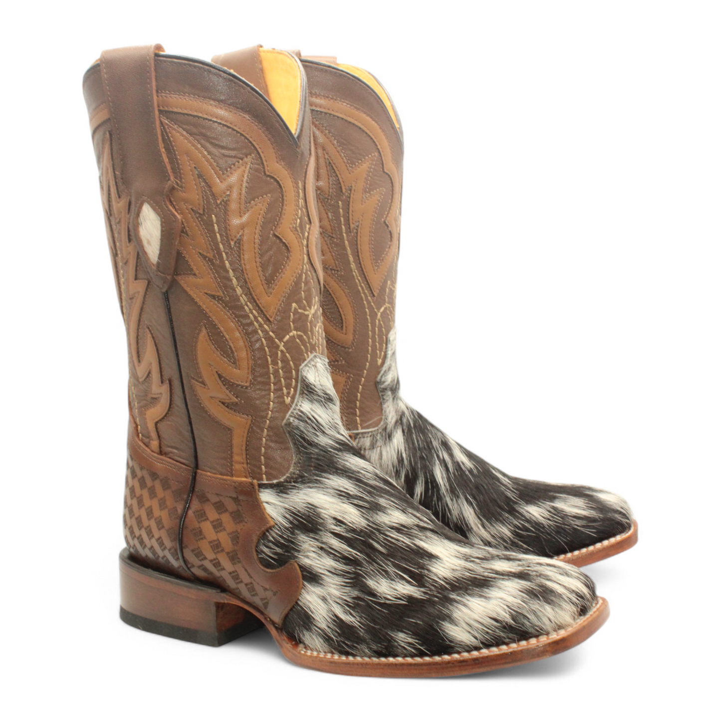 Men’s Square Toe Cowhide Hair Boot – Laser Engraved | Handmade | Leather Sole