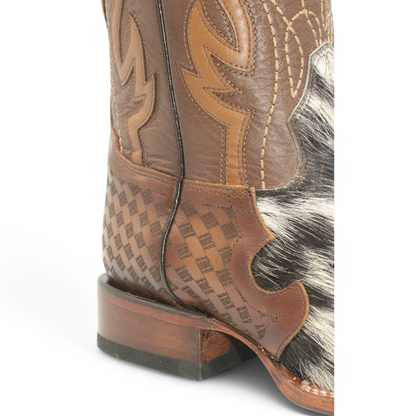 Men’s Square Toe Cowhide Hair Boot – Laser Engraved | Handmade | Leather Sole
