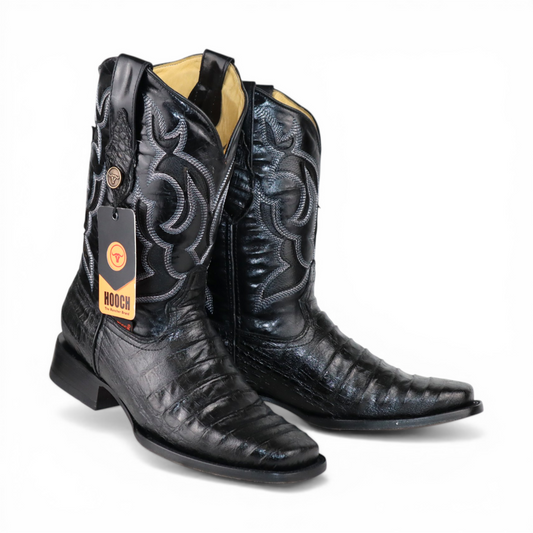 Mens Caiman Belly Print Boot Black – Square Toe Genuine Leather H510573