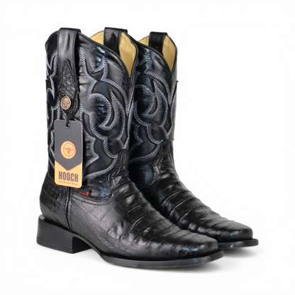 Mens Caiman Belly Print Boot Black – Square Toe Genuine Leather H510573