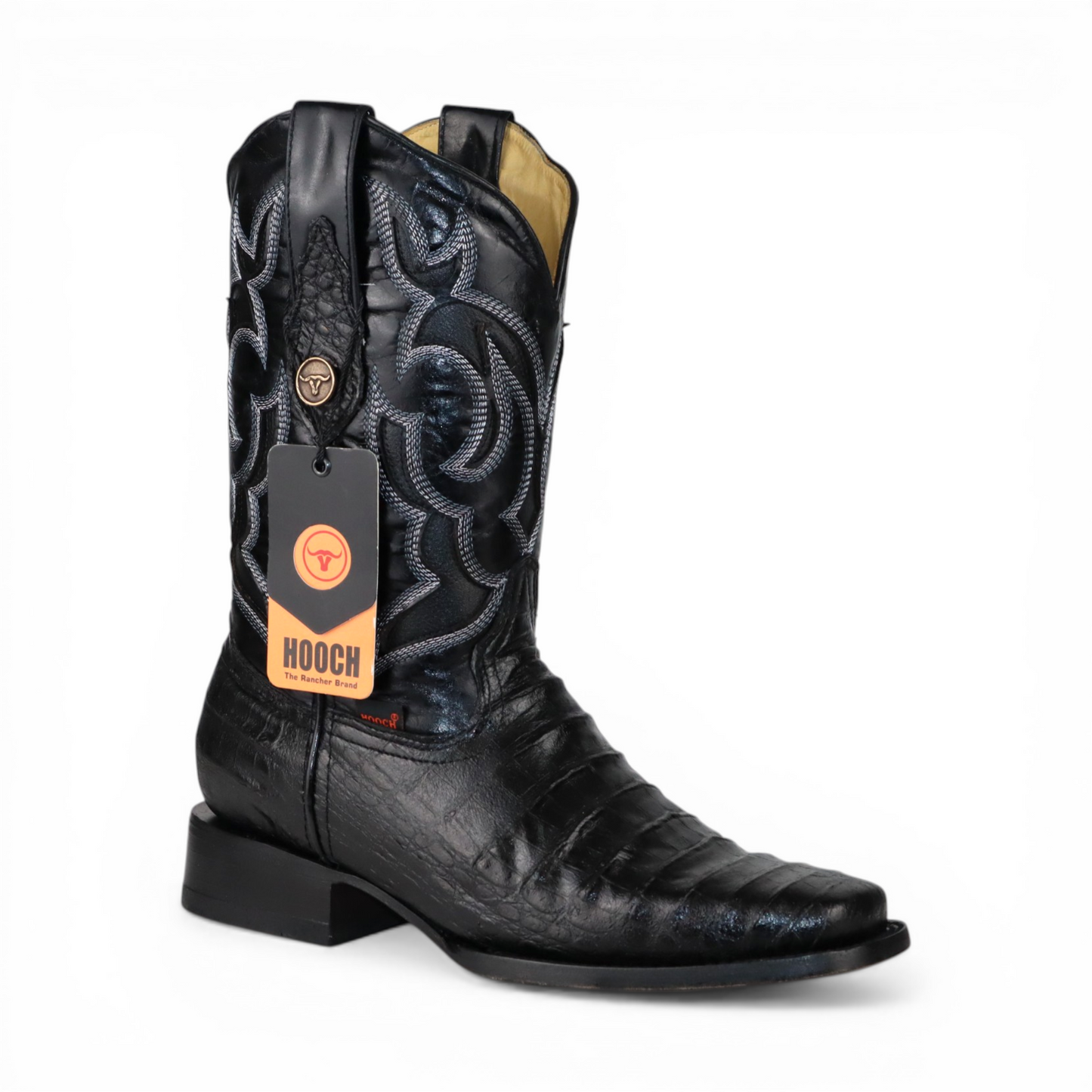 Mens Caiman Belly Print Boot Black – Square Toe Genuine Leather H510573
