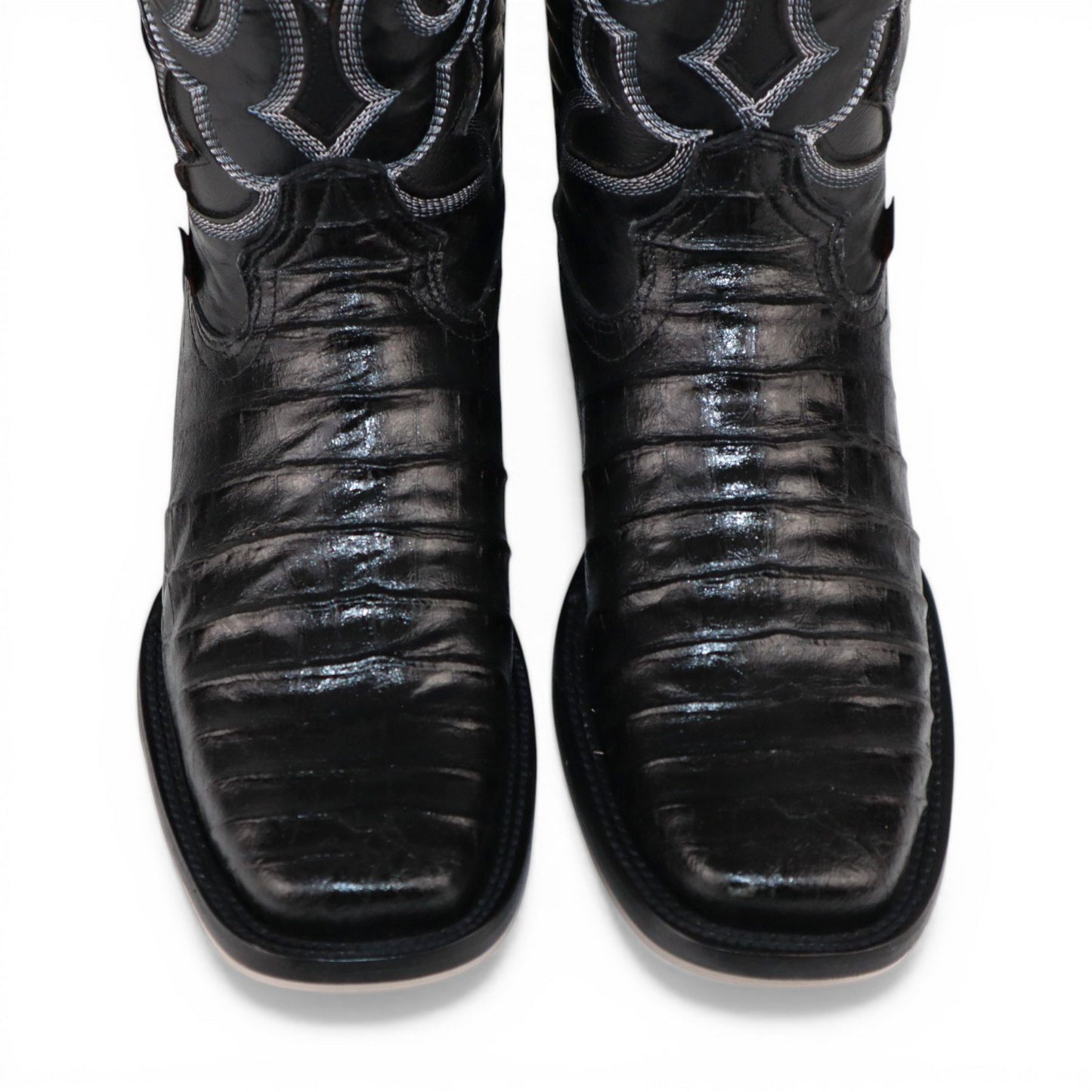 Mens Caiman Belly Print Boot Black – Square Toe Genuine Leather H510573