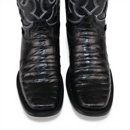 Mens Caiman Belly Print Boot Black – Square Toe Genuine Leather H510573