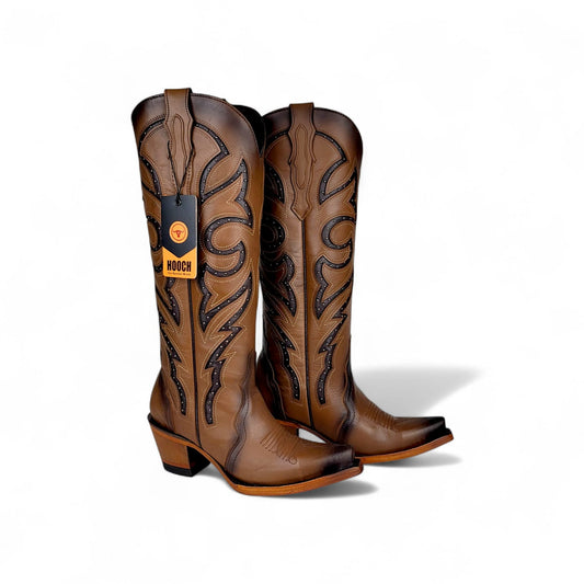 Luna Womens Snip Toe Tall Western Boot – Honey Genuine Leather