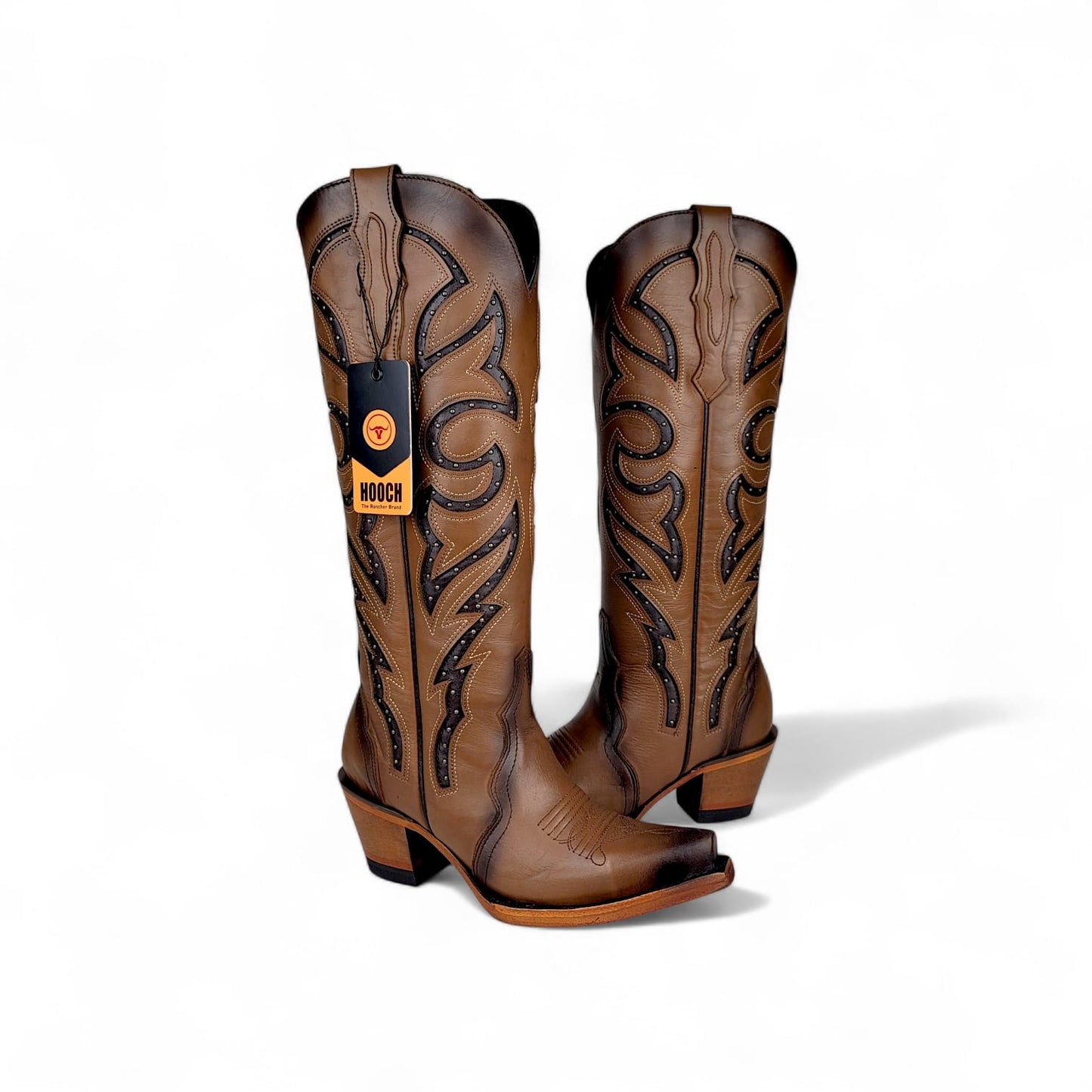 Luna Womens Snip Toe Tall Western Boot – Honey Genuine Leather