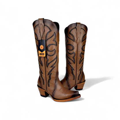 Luna Womens Snip Toe Tall Western Boot – Honey Genuine Leather