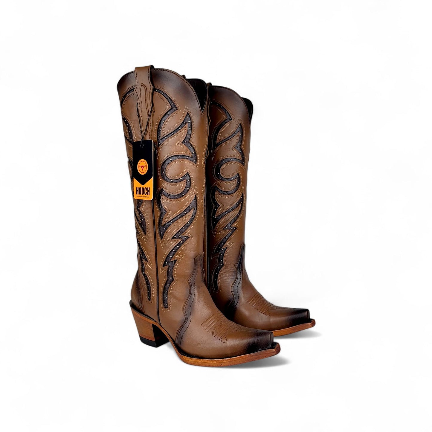 Luna Womens Snip Toe Tall Western Boot – Honey Genuine Leather