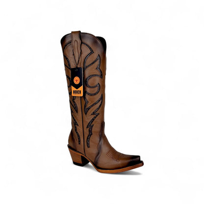 Luna Womens Snip Toe Tall Western Boot – Honey Genuine Leather
