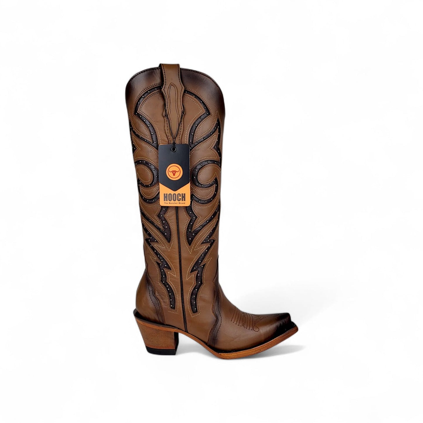 Luna Womens Snip Toe Tall Western Boot – Honey Genuine Leather