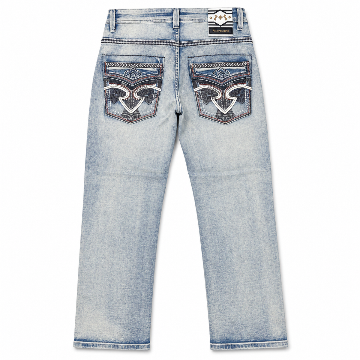 Men's Light Wash Western Bootcut Jeans with Embroidered Pockets – P-1400