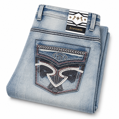 Men's Light Wash Western Bootcut Jeans with Embroidered Pockets – P-1400