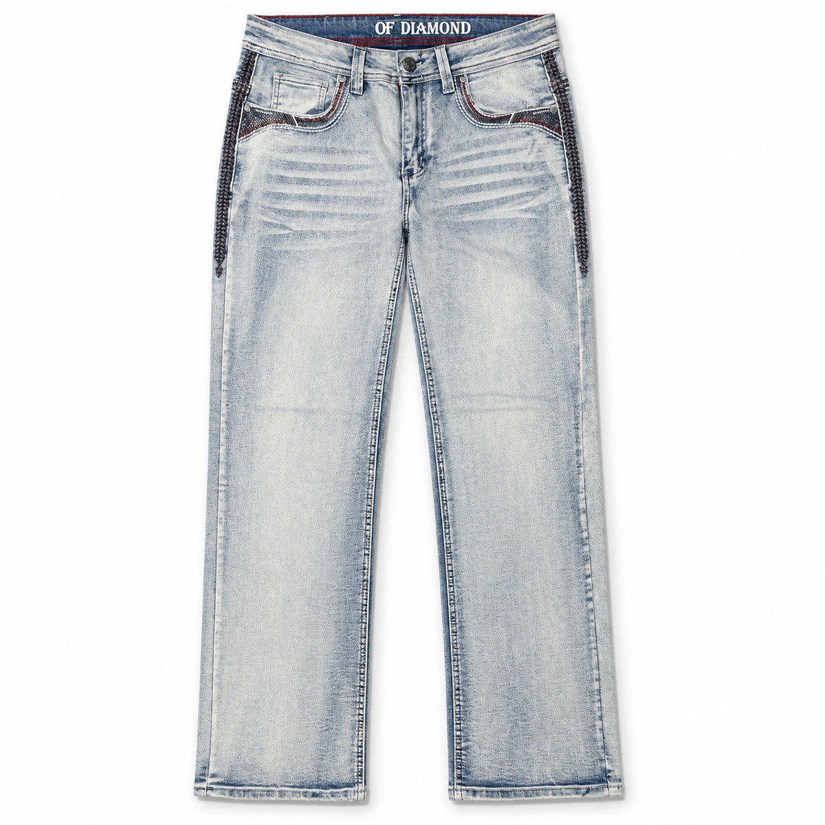 Men's Light Wash Western Bootcut Jeans with Embroidered Pockets – P-1400