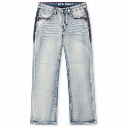 Men's Light Wash Western Bootcut Jeans with Embroidered Pockets – P-1400