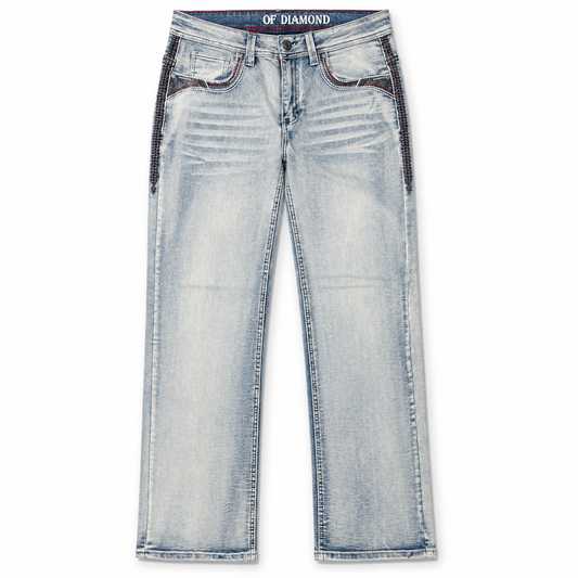 Men's Light Wash Western Bootcut Jeans with Embroidered Pockets – P-1400