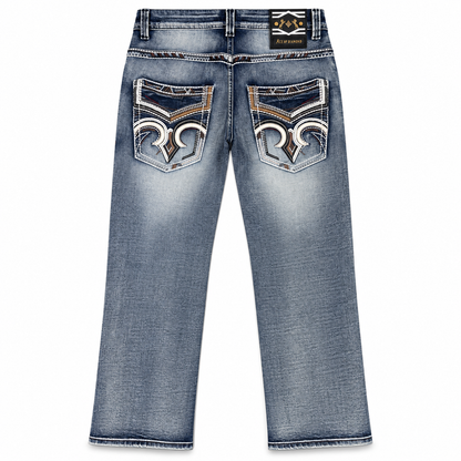 Men's Light Blue Western Bootcut Jeans with Horseshoe Embroidery – P-1450