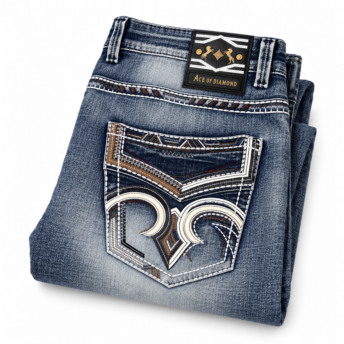 Men's Light Blue Western Bootcut Jeans with Horseshoe Embroidery – P-1450