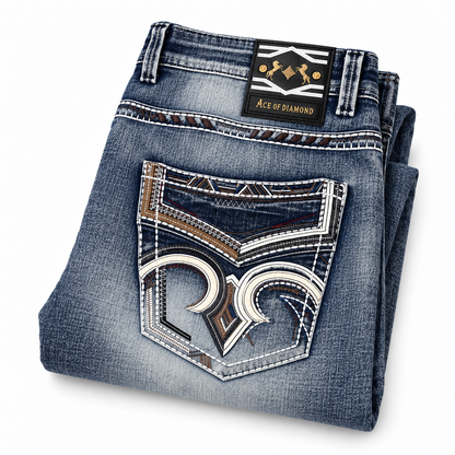 Men's Light Blue Western Bootcut Jeans with Horseshoe Embroidery – P-1450
