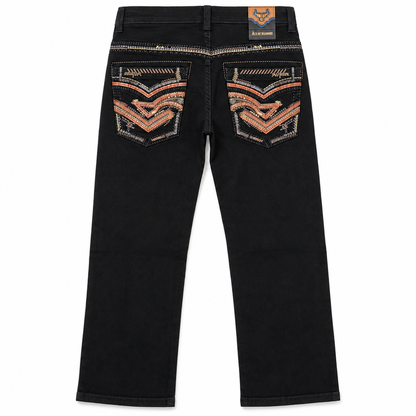 Men's Black Western Bootcut Jeans with Orange Embroidery – P-1500