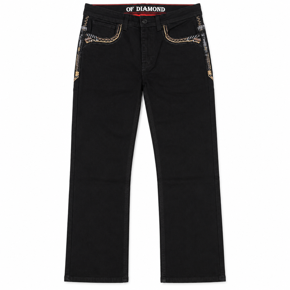 Men's Black Western Bootcut Jeans with Orange Embroidery – P-1500
